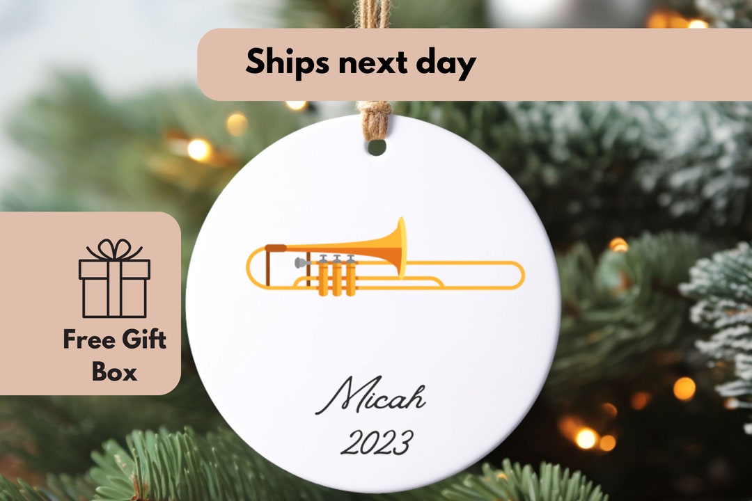 Trombone Ornament, Personalized Trombone Ornament, Marching Band, Music