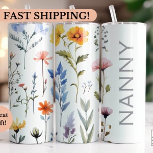 nanny Tumbler, nanny mother&#39;s day, nanny birthday gift, grandparent, grandma, floral,, First Time Grandma Gift, nanny travel cup, wildflower