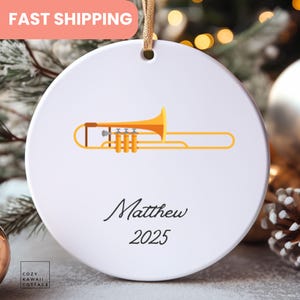 Trombone Ornament, Personalized Trombone Ornament, marching band, music teacher 3&quot; Ceramic Ornament, stocking stuffer