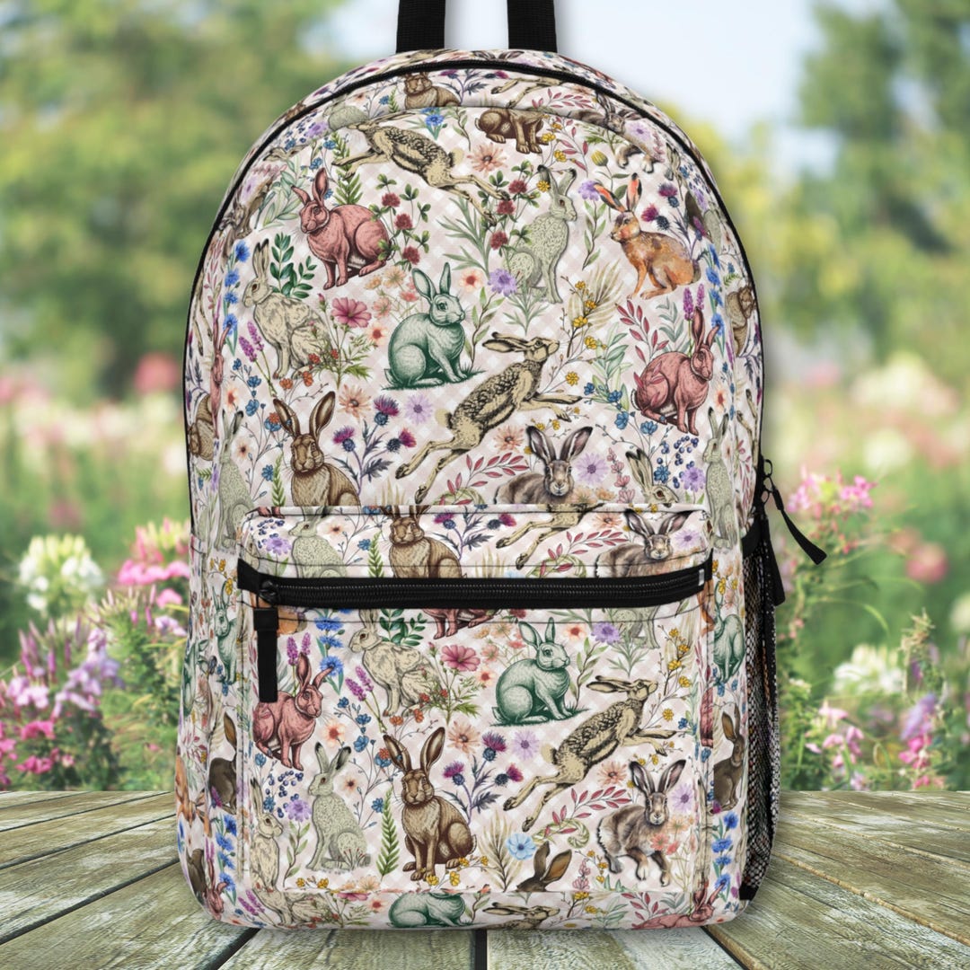 Rabbit Aesthetic Backpack, Bunny Print Bag, Cottagecore Hare Fashion ...