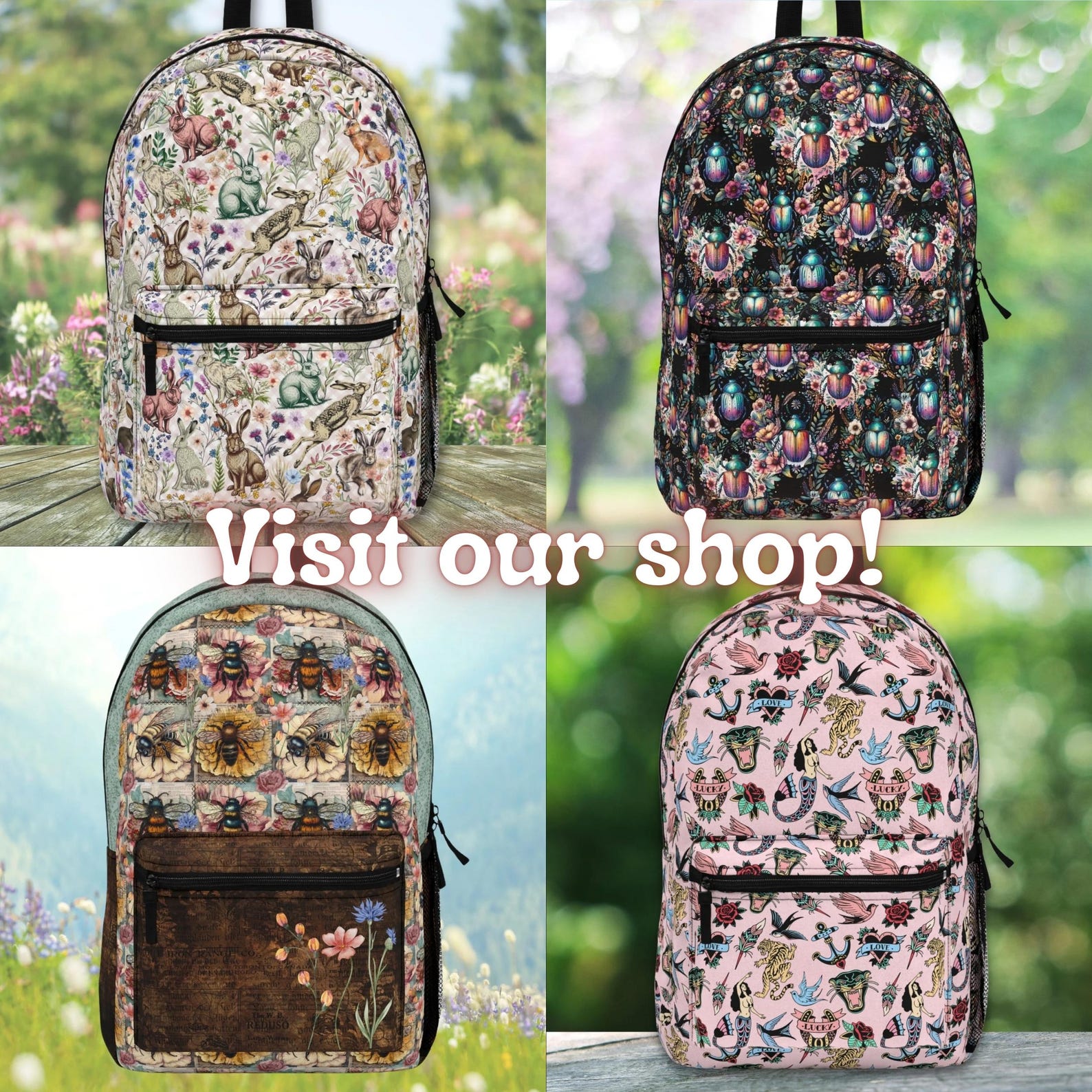 Printed Patchwork Cottagecore Style Floral Backpack, Everyday Backpack ...