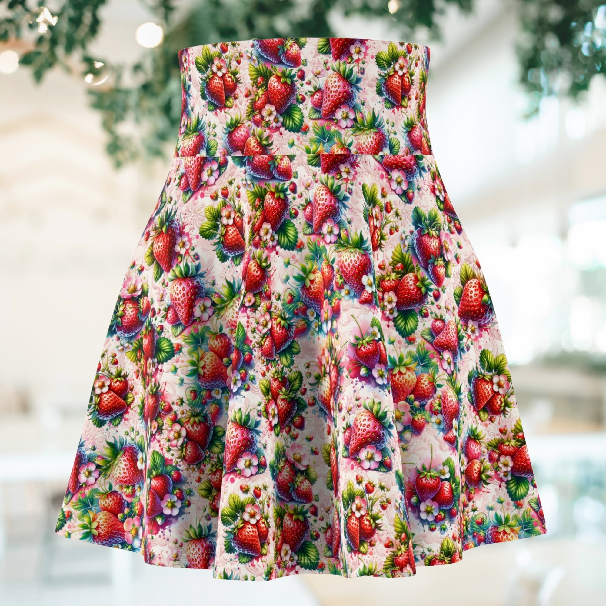 Custom Strawberry with Leaves Top Skirt No Waistband main image 0