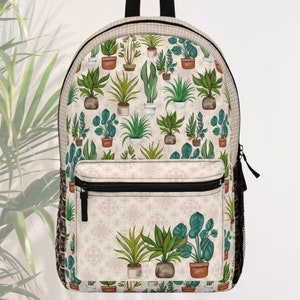 Plant Parent Gift, Laptop Backpack, Printed Book Bag, Botanical Shoulder Bag, Weekender Bag Women, Plant Theme Gift, Adult Backpack Unisex