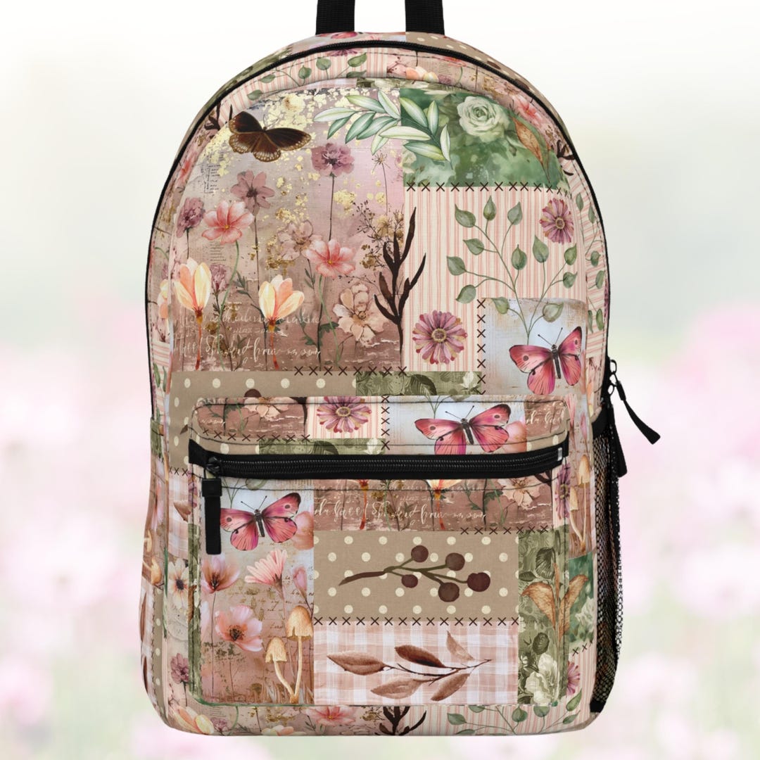 Printed Patchwork Cottagecore Style Floral Backpack, Everyday Backpack ...