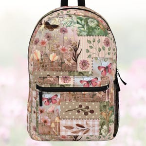 Printed Patchwork Cottagecore Style Floral Backpack, Everyday Backpack For Women, College Laptop Backpack, Daypack Travelers Backpack Teens