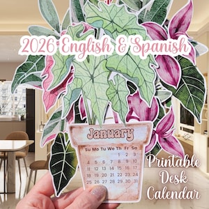 観葉植物の2026年印刷可能卓上カレンダー、ダウンロード可能な2026年カレンダー、2026年透明PNGカレンダー、ダウンロード可能なPDF印刷可能PNGカレンダー