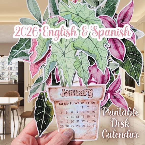 Houseplant 2026 Printable Desk Calendar, Downloadable 2026 Calendar, 2026 Transparent PNG Calendar, Downloadable PDF Printable Calendar PNG