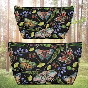 Moth Zipper Pouch Cottagecore Travel Pouch Forestcore Makeup Bag Moth Zipper Pouch Fern Accessory Bag Cottagecore Aesthetic Large Zip Pouch