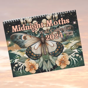 Midnight Moth Calendar 2024 Wall Calendar Gift Floral Calendar Moth Lover Gift Calendar Hanging Wall Calendar Decor Gift Under 50 Dollars