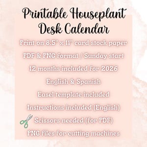 Houseplant 2026 Printable Desk Calendar, Downloadable 2026 Calendar, 2026 Transparent PNG Calendar, Downloadable PDF Printable Calendar PNG image 9