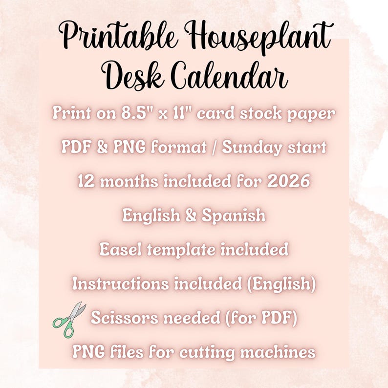 Houseplant 2026 Printable Desk Calendar, Downloadable 2026 Calendar, 2026 Transparent PNG Calendar, Downloadable PDF Printable Calendar PNG image 9