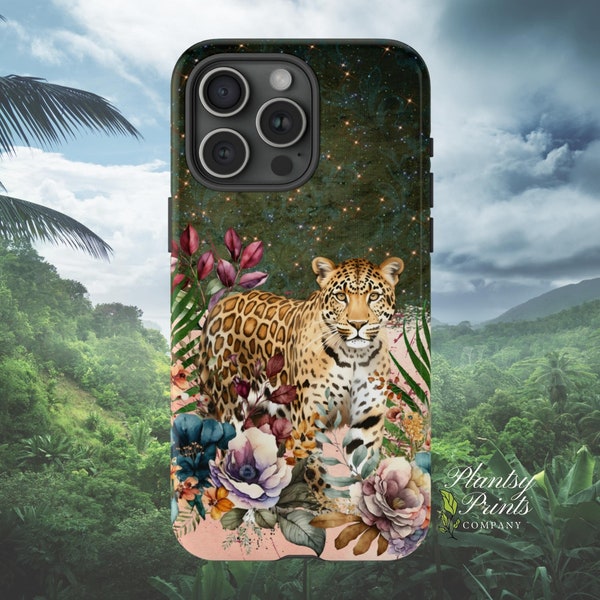 Leopard Phone Case Aesthetic Phone Cases Tropical Shabby Chic Leopard Print iPhone Case Tropical Leopard Phone Case Floral Animal Print Case