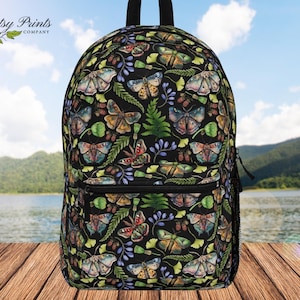 Moth Backpack Cottagecore Laptop Bag Forestcore Backpack Moth Pattern Aesthetic Backpack Fairycore Vacation Bag Dark Cottagecore Backpack