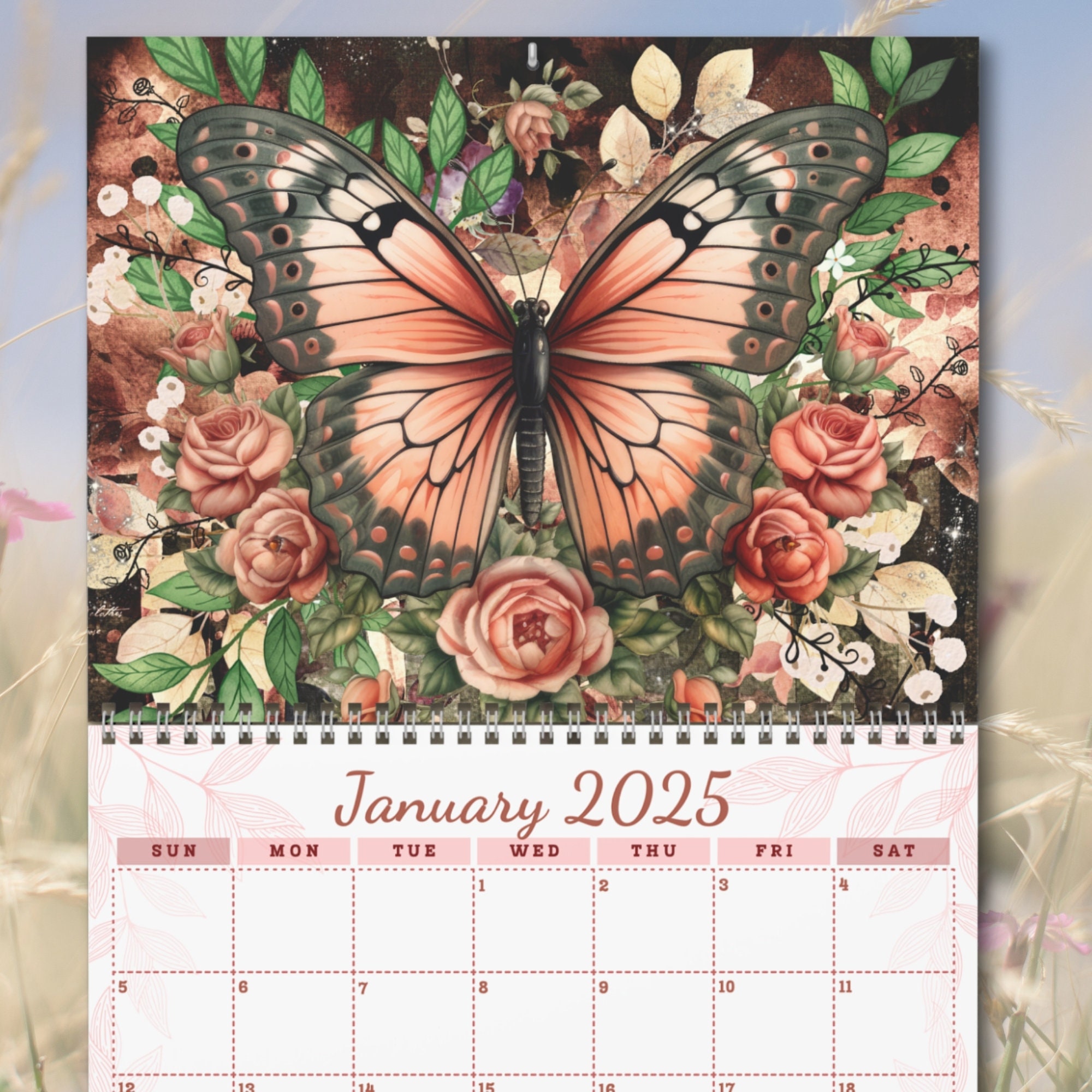 butterfly-calendar-2025-wall-calendar-floral-butterfly-enthusiast-gift-illustrated-calendar-wall-art-floral-calendar-pretty-gift-for-sister-etsy