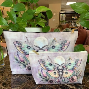 Celestial Moth Accessory Pouch With Flat Bottom, Large Toiletry Bag, Womens Makeup Bag, Backpack Pouch, Tween Girl Gifts, Cottagecore Pouch