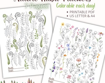 Printable Habit Tracker Sheets, 7 Nature Themed PDF Trackers, Routine Tracker, Daily Tracker Coloring Sheet, Monthly Habit Tracker Printable