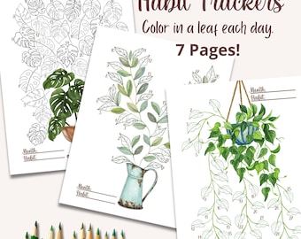 Habit Tracker Bundle Printable PDF, Monthly Progress Tracker, Habit Coloring Page, Routine Tracker Printable Monthly Fillable Habit Tracker