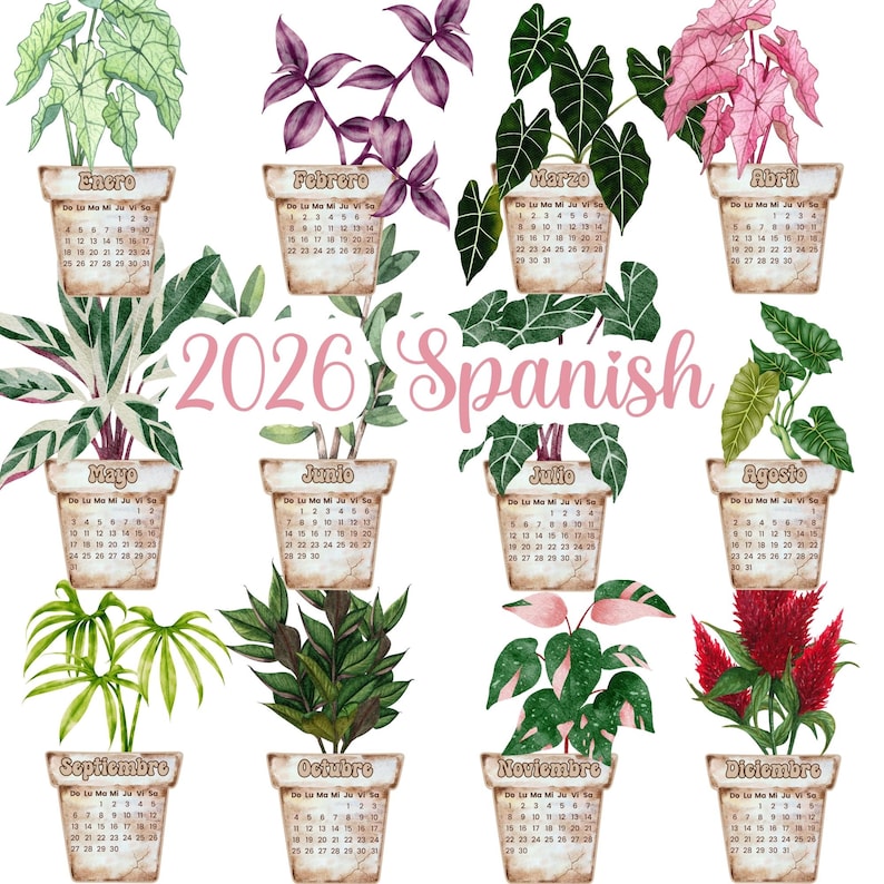 Houseplant 2026 Printable Desk Calendar, Downloadable 2026 Calendar, 2026 Transparent PNG Calendar, Downloadable PDF Printable Calendar PNG image 3