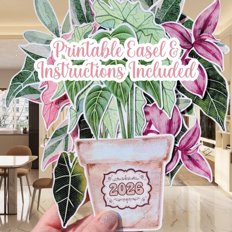 Houseplant 2026 Printable Desk Calendar, Downloadable 2026 Calendar, 2026 Transparent PNG Calendar, Downloadable PDF Printable Calendar PNG image 2