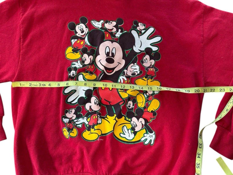 Vintage Walt Disney Mickey Mouse Red Crew Sweatshirt USA 80s Large Velva Sheen image 3