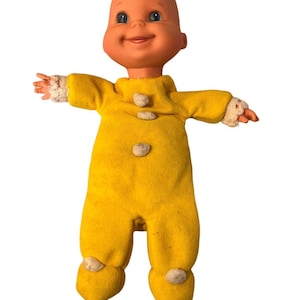 Vintage 12&quot; Yellow Booful Baby Beans Bean Bag Doll 1970 Mattel Missing Hat