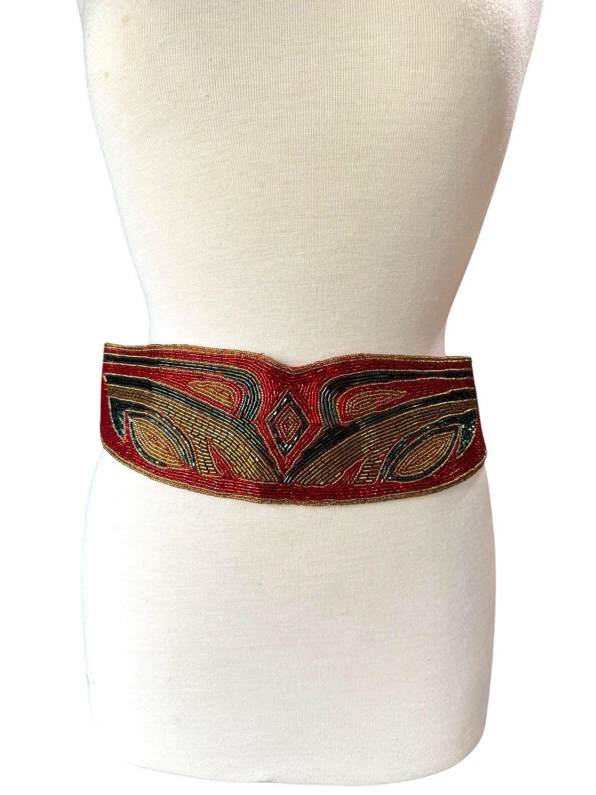 Vintage Saks Fifth Avenue Red Seed Bead Sash Belt Fashion  display picture 1