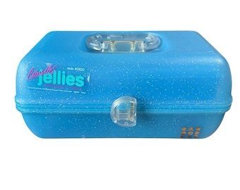 VTG Caboodles Jellies Cosmetics Organizer Model 2622 Light Blue Silver Glitter