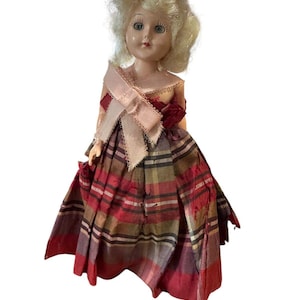 Vintage Hard Plastic Sleepy Eye Doll 8 Girl Blond Hair Red Dress