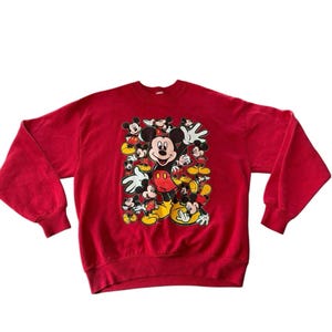 Vintage Walt Disney Mickey Mouse Red Crew Sweatshirt USA 80s Large Velva Sheen image 1