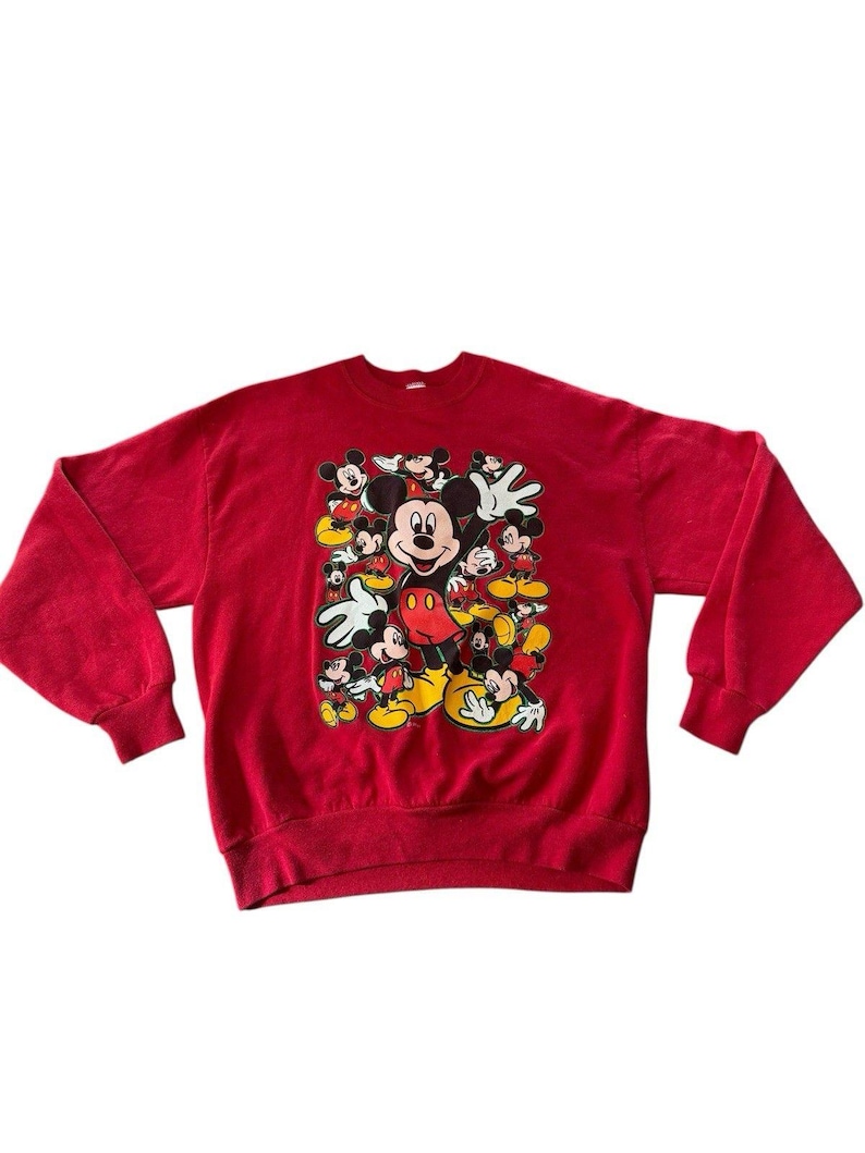 Vintage Walt Disney Mickey Mouse Red Crew Sweatshirt USA 80s Large Velva Sheen image 1