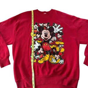 Vintage Walt Disney Mickey Mouse Red Crew Sweatshirt USA 80s Large Velva Sheen image 4