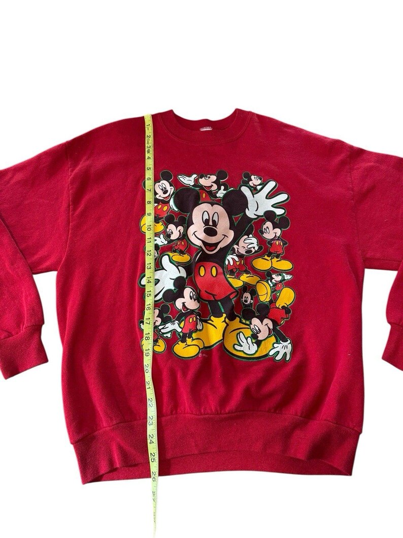 Vintage Walt Disney Mickey Mouse Red Crew Sweatshirt USA 80s Large Velva Sheen image 4