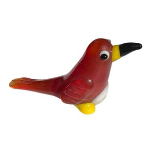 Vintage Hand Blown Glass Red White Parrot Toucan Bird Figurine Animal Mini