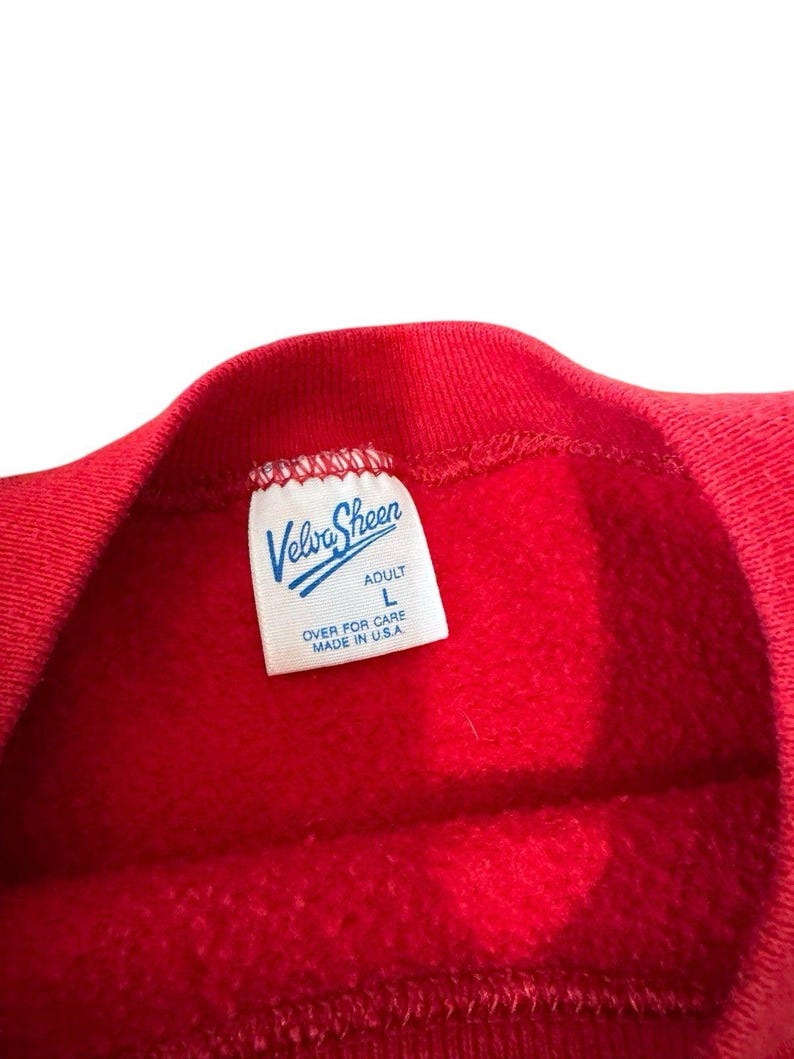 Vintage Walt Disney Mickey Mouse Red Crew Sweatshirt USA 80s Large Velva Sheen image 2