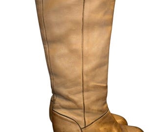 Vintage 70s Frye 5.5 5 1/2 M Tan Camel Brown Tall Shaft Leather Campus Boots