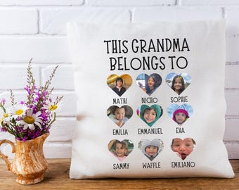 Custom Grandma's Photo Pillow, Personalized Picture Pillow, Grandmas Pillow with Grandkids Photo, Gift for Grandma, Christmas Gift,
