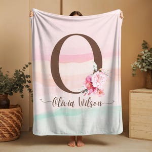 Cobertor de letras personalizado, cobertor de monograma para meninas, presente para filha, sobrinha, minimalista, presente, mantas com letras iniciais de bebê para mãe,