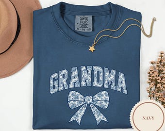 Toile Bow Grandma Sweatshirt, Ivory Comfort Colors Grandma Crewneck, Blue Floral Grandma Gift, Cottagecore Grandma Shirt