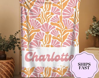 Personalized Name Blanket: Boho Floral Throw - Teen Girl Room Decor
