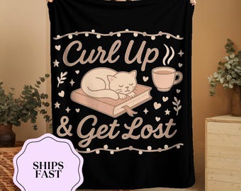 Cozy Cat & Book Fleece Blanket: Gift for Readers