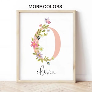 Custom Floral initial Wildflowers nursery Wall Art Print| Personalized name| Boho, Watercolor flower| Baby girl Nursery Decor| Name sign
