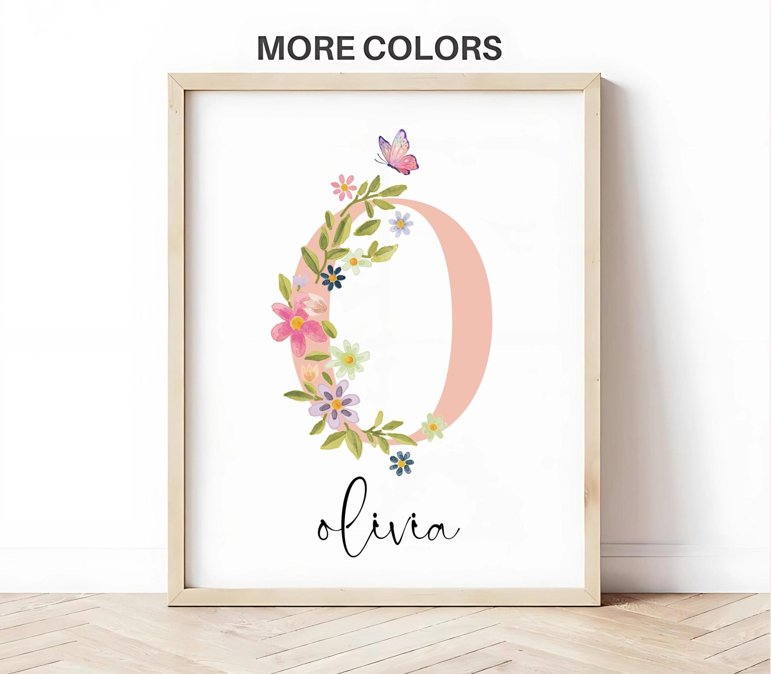Custom Floral initial Wildflowers nursery Wall Art Print| Personalized name| Boho, Watercolor flower| Baby girl Nursery Decor| Name sign