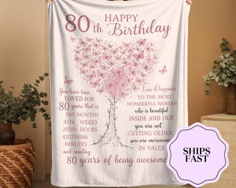 Personalized 80th Birthday Gifts for Women Blanket - Best Gifts for 80 Year Old Woman - 1945 Birthday Gifts for Women - 80th Birthday Gift