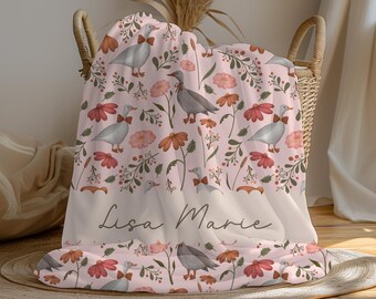 Personalized Goose Baby Blanket: Floral Cottagecore Nursery Throw