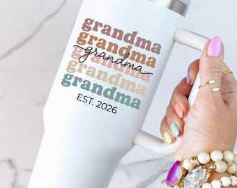Grandma Est. 2026 Tumbler With Handle, 40oz Glass/Coffee Cup, New Grandma Gift, First Time Grandma To Be, Pregnancy Announcement Gift