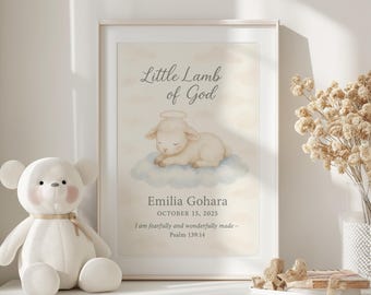 Personalized Baptism Wall Art – “Little Lamb of God” Nursery Print