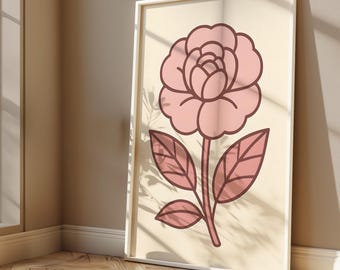 Minimalist Pink Flower Line Art Print: Modern Boho Decor (Digital Download