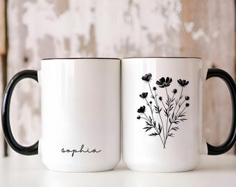 Custom Floral Mug: Personalized Birth Flower Coffee Mug