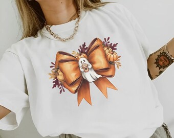 Cute Ghost Drinking Coffee Shirt, Ghost Coquette Coffee, Spooky Season Shirt, Coffee Lover Shirt, Halloween Party Shirt, Halloween Gift