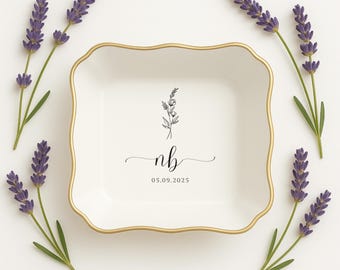 Personalized Ceramic Ring Dish with Initials & Date – Custom Jewelry Tray, Wedding Gift, Engagement Ring Holder, Anniversary Gift for Her